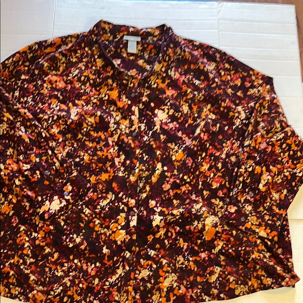 Catherines-plus size 5X-Multicolor-abstract pattern, corduroy button down shirt.